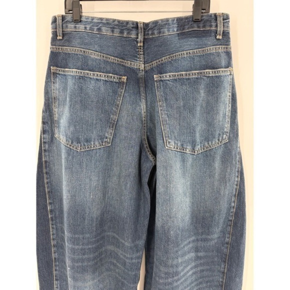 Zara Two Tone Barrel Leg Jeans High Waisted Wide Leg Blue Denim Sz 34 - Picture 11 of 13